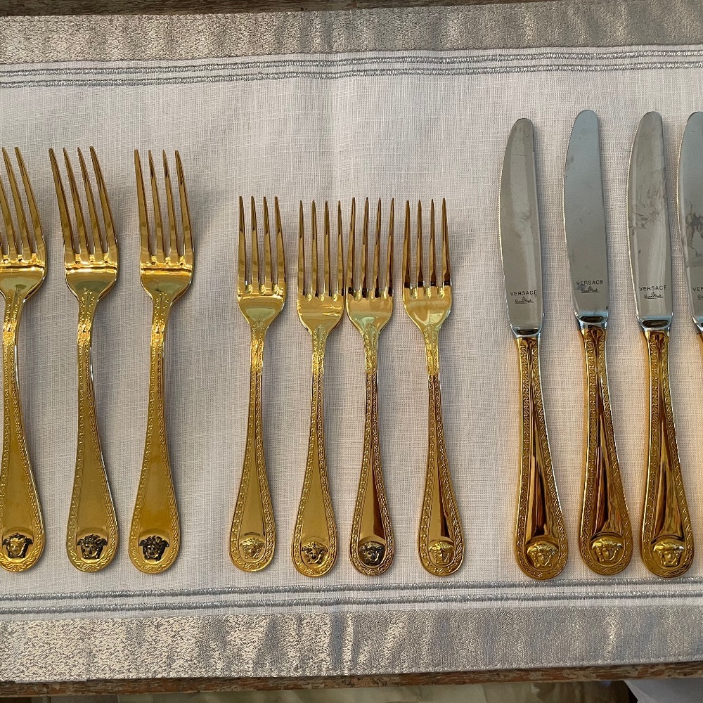 Versace Medusa Gold-plated  12 piece place setting Fork and Knife